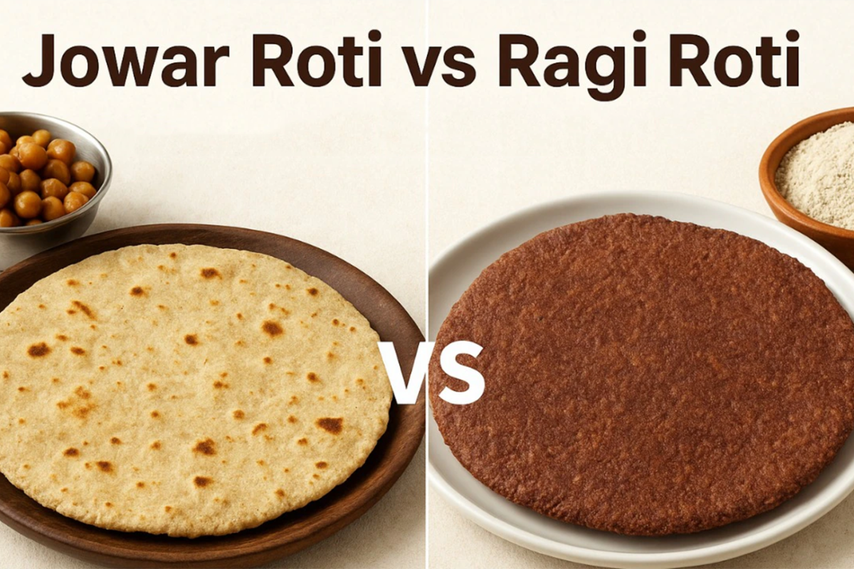 Ragi vs jowar vs wheat roti comparison on plate with Pakistani sabzi – best flour for weight loss & blood sugar control – Hamza The Dietitian